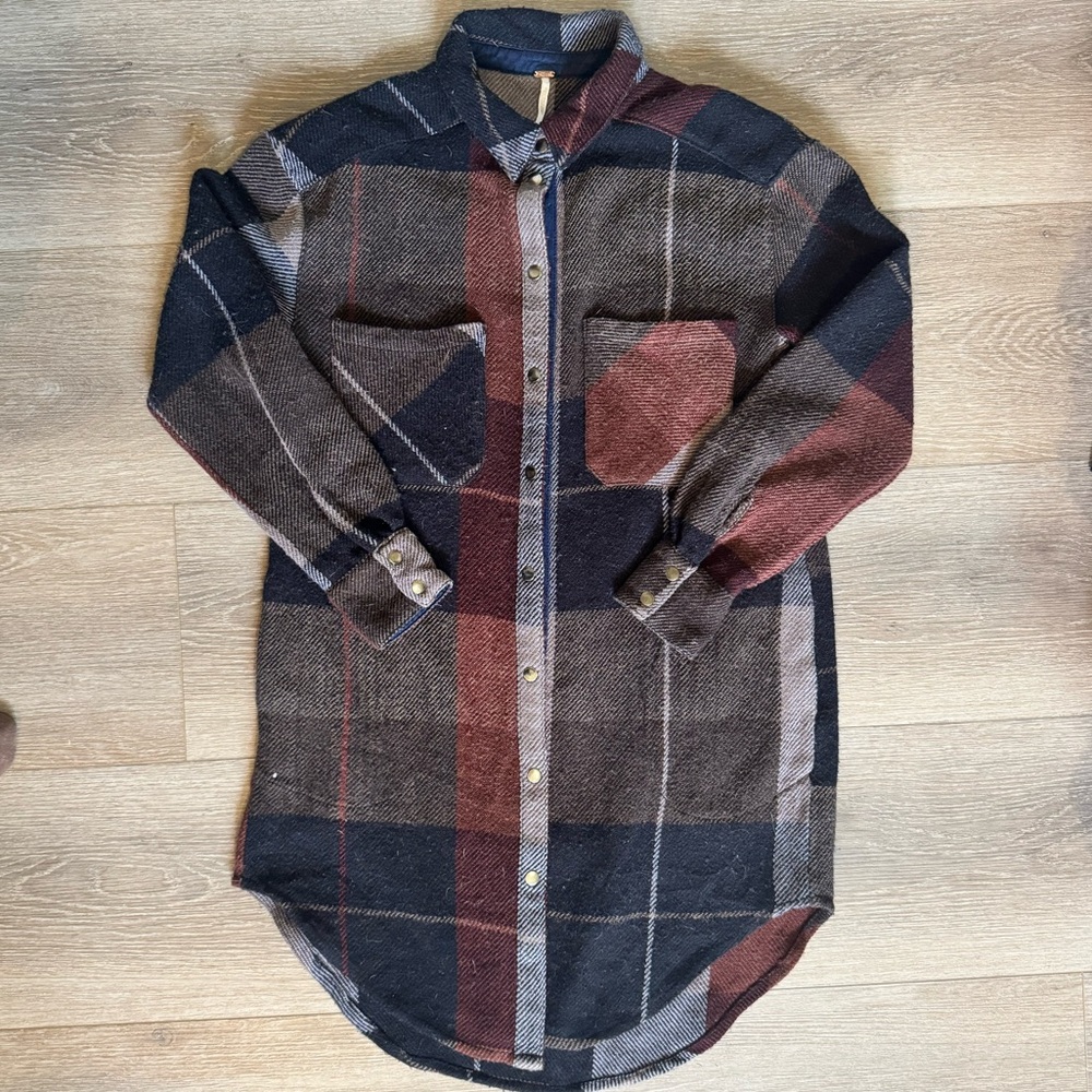 Free People flannel button down dress oversized tee